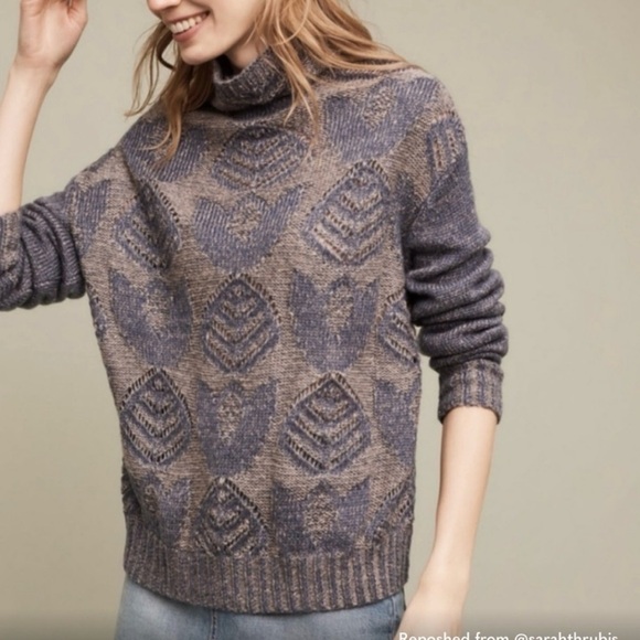 Anthropologie Sweaters - Anthropologie Folk Hansel from Basel Blue Foliage Sweater size small